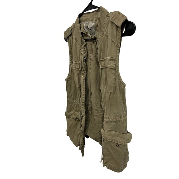 Per Se Lightweight Olive Utility Vest Multiple Pockets Drawstring Waist Sz S - Picture 3 of 10